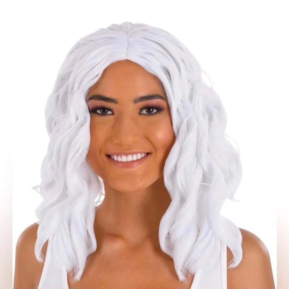 Body Wave Wig Curls White Fancy Dress Up Halloween Adult Costume Accessory